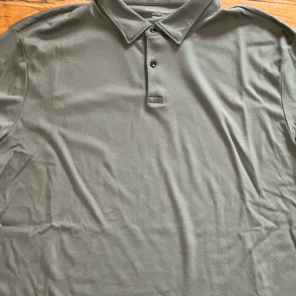Charles Tyrwhitt Smart Long Sleeve Jersey Polo - Olive Green - Picture 4 of 4